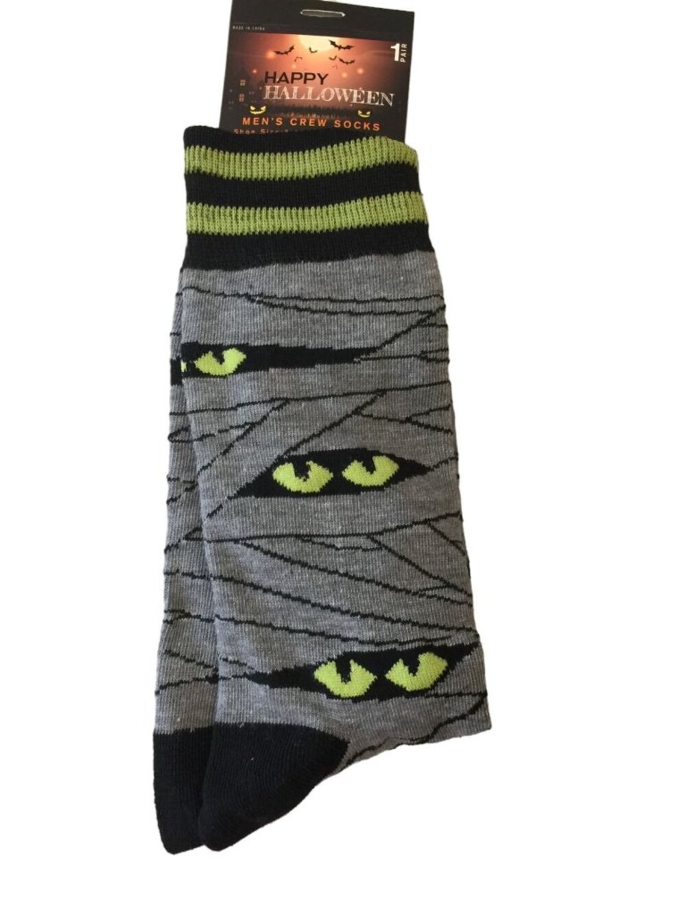 Mummy Peek a Boo Halloween Men's Crew Socks Size 10-13